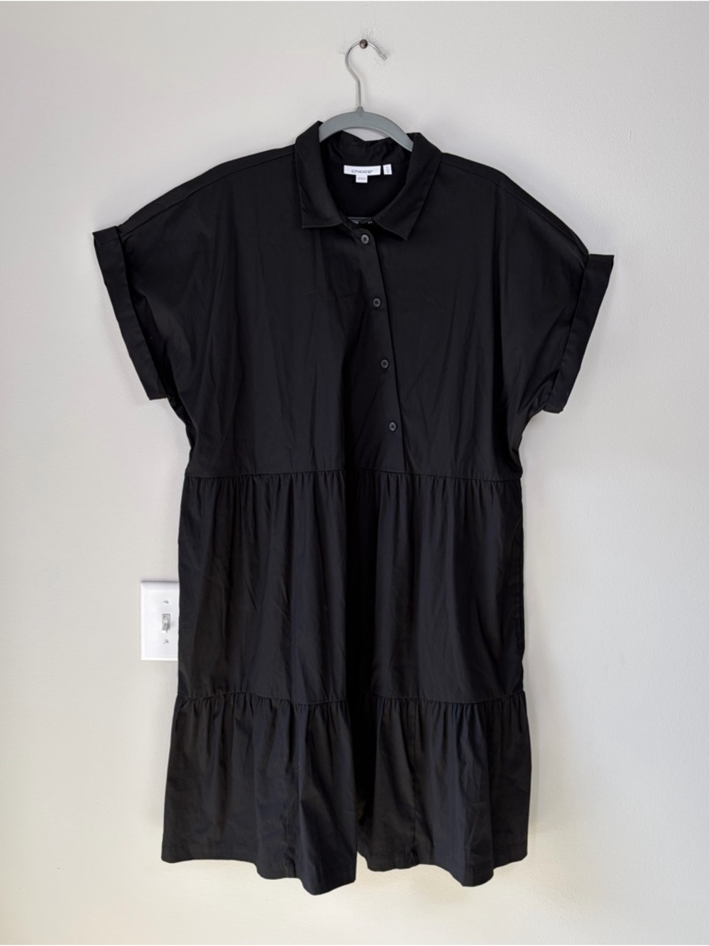Chicos Black Poplin Diagonal Button Front Tiered Dress Cottagecore Prarie